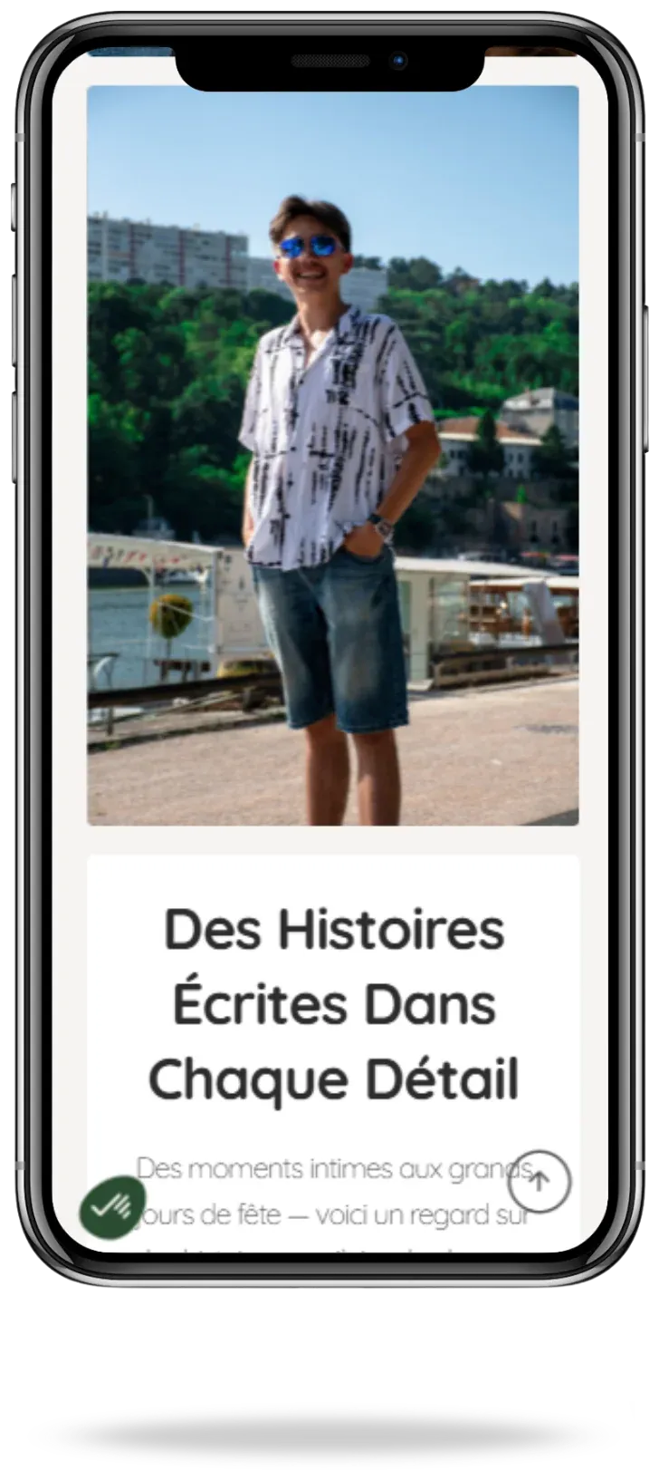 Page de prestation du site ApoPhoto sur smartphone
