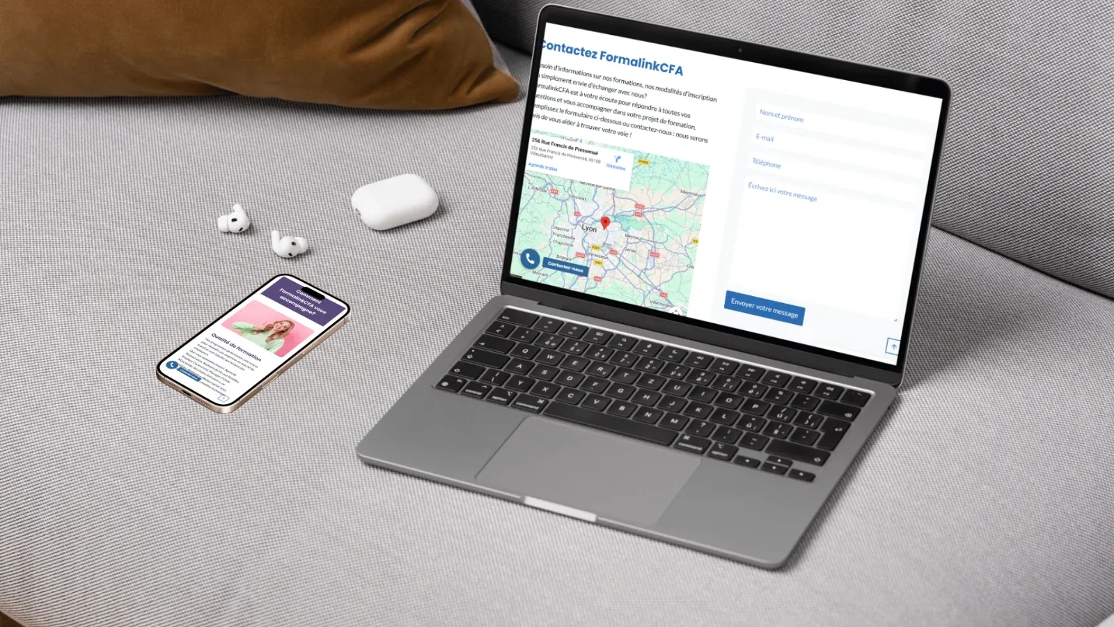 Page contact du site Formalink CFA sur ordinateur portable