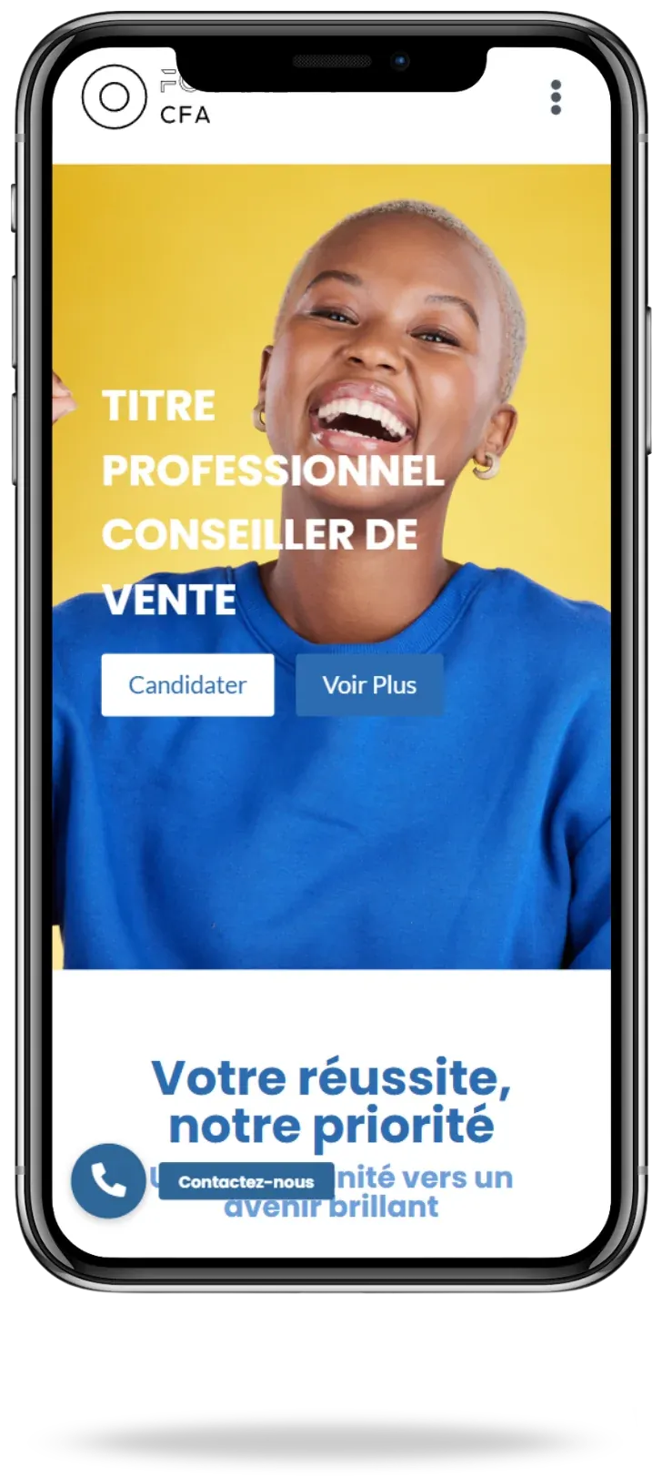 Page d'accueil du site Formalink CFA sur smartphone