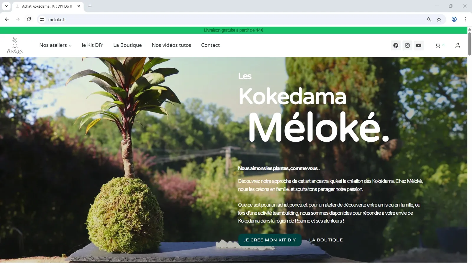 Page d'accueil de la boutique en ligne Méloké sur ordinateur