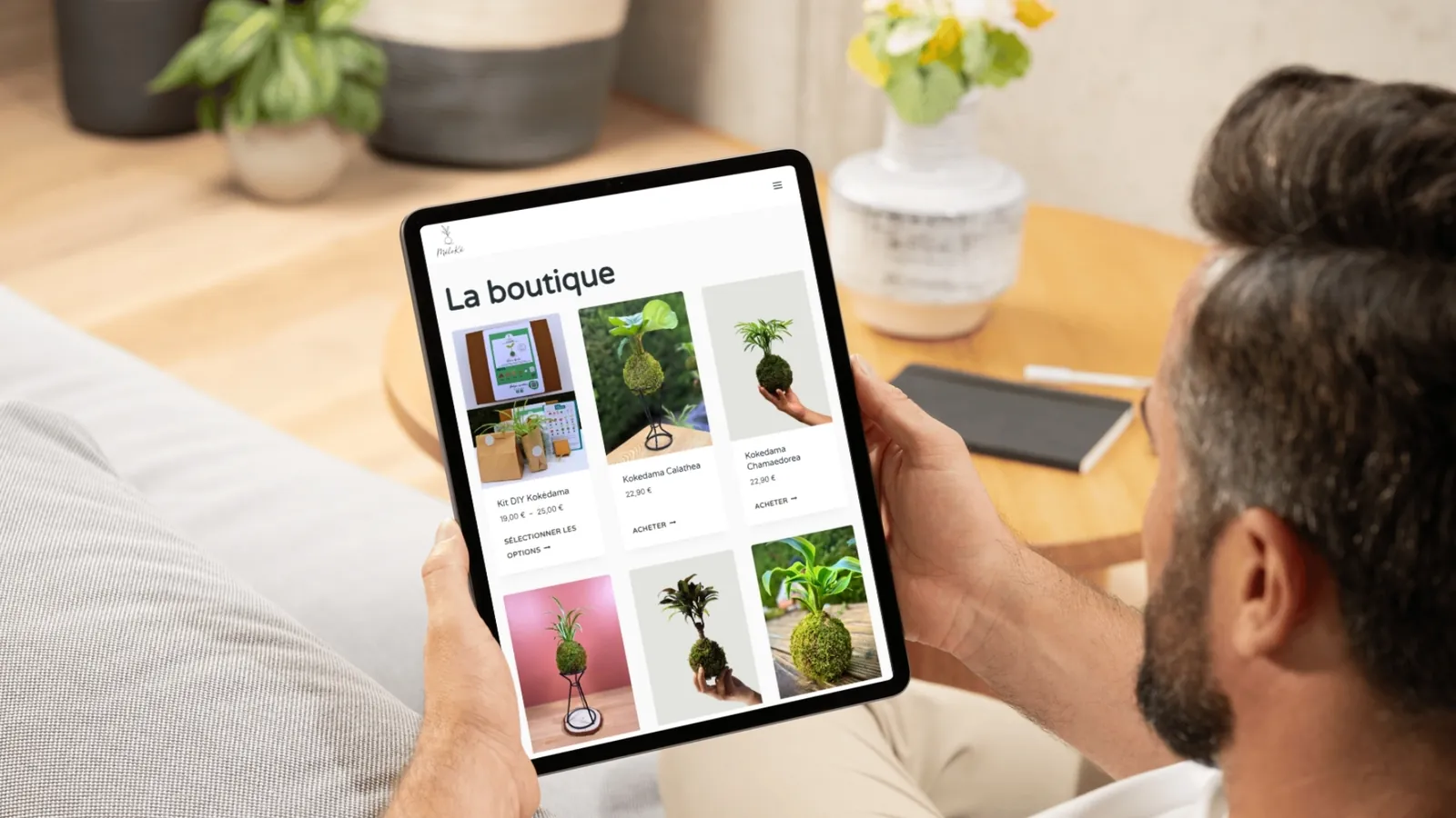 Page boutique de Méloké affichée sur tablette