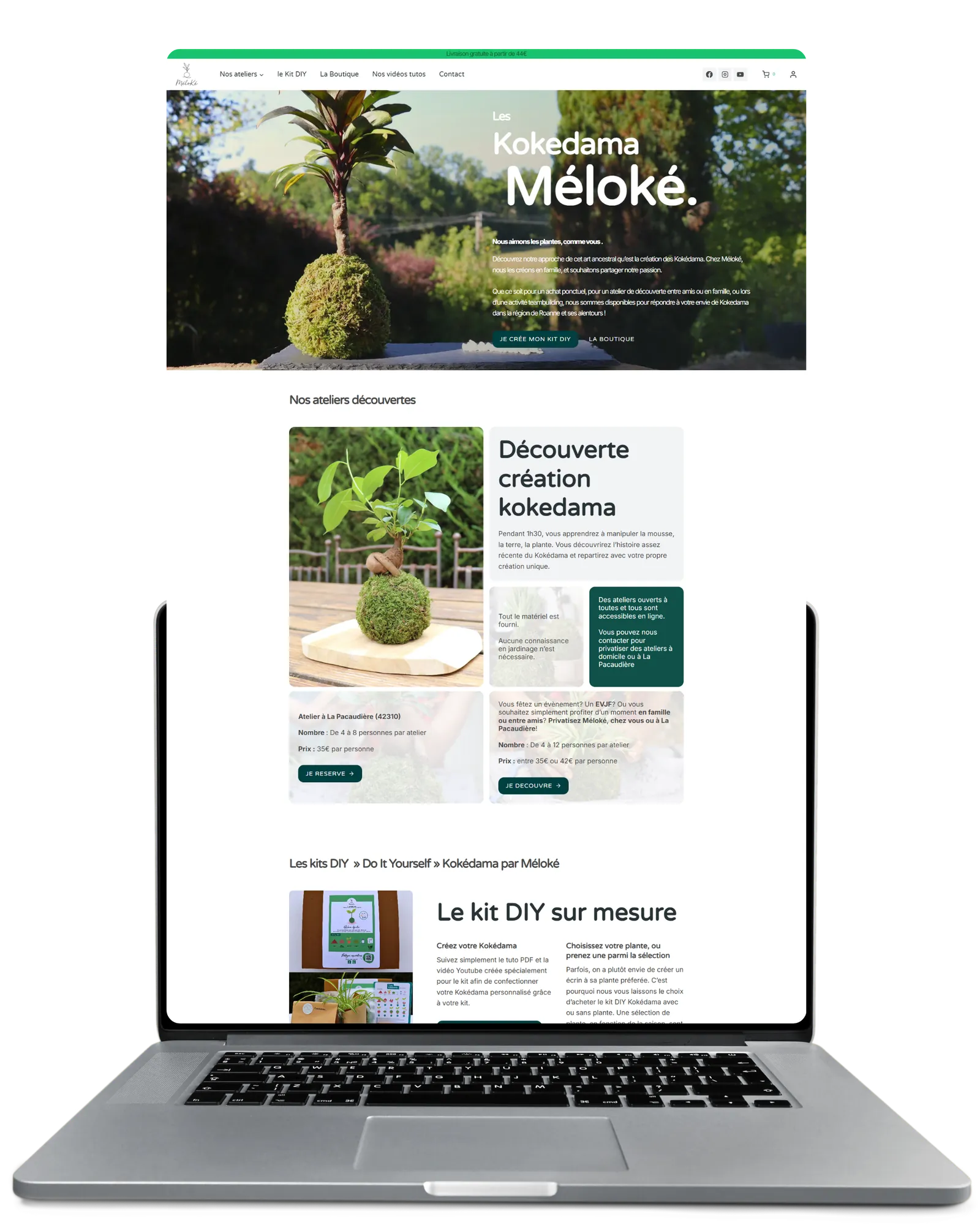 Page d'accueil de la boutique en ligne Méloké sur ordinateur