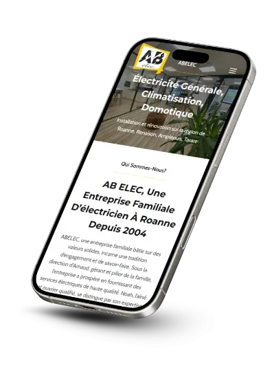 Site d'ABElec sur smartphone : présentation de l'entreprise familiale