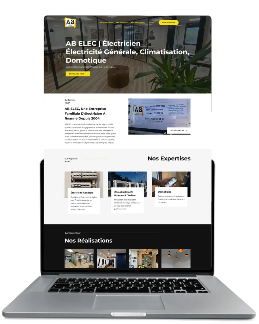 Site internet d'ABElec, électricien, créé par LoirePixel