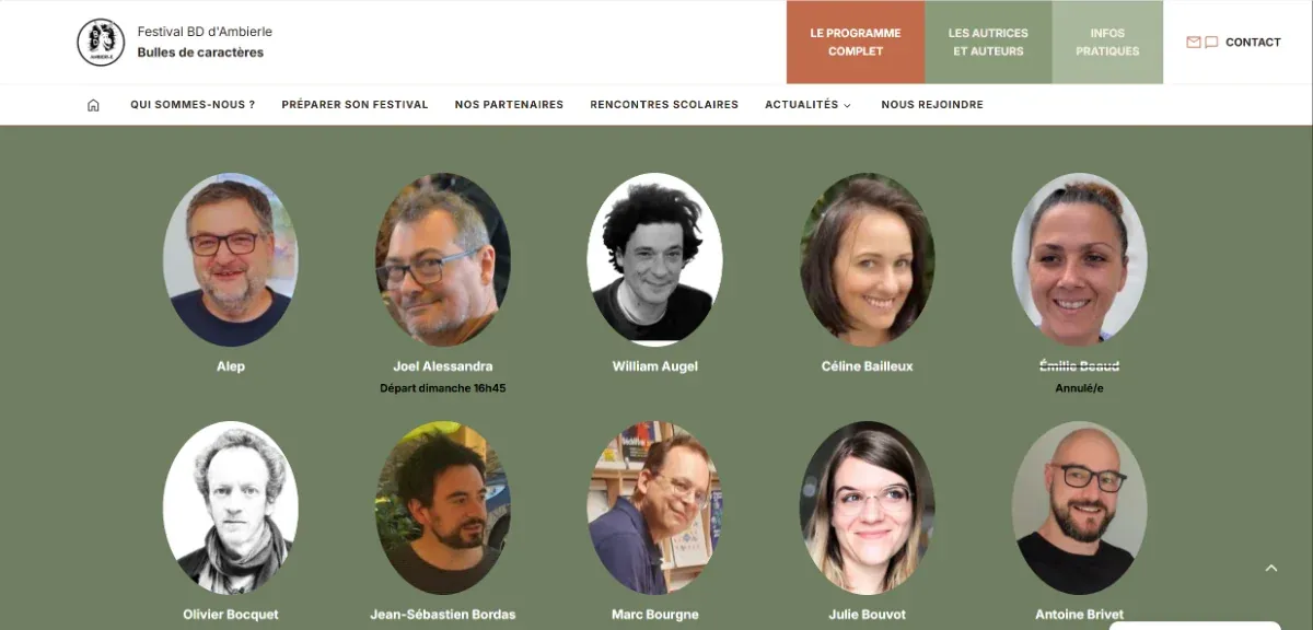 Page Autrices et auteurs du site du Festival BD d'Ambierle